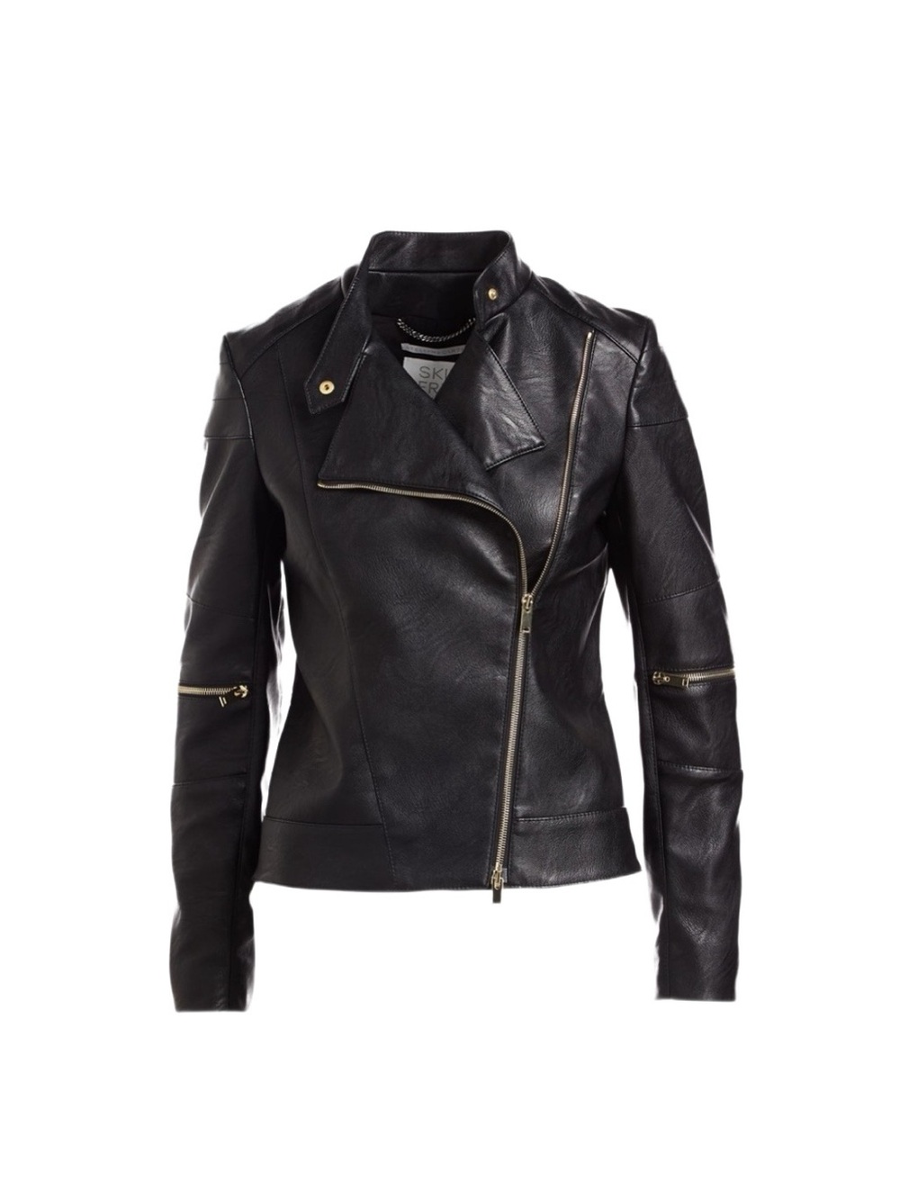 STELLA MCCARTNEY Black Victoire Faux-Leather Moto Jacket Size 44